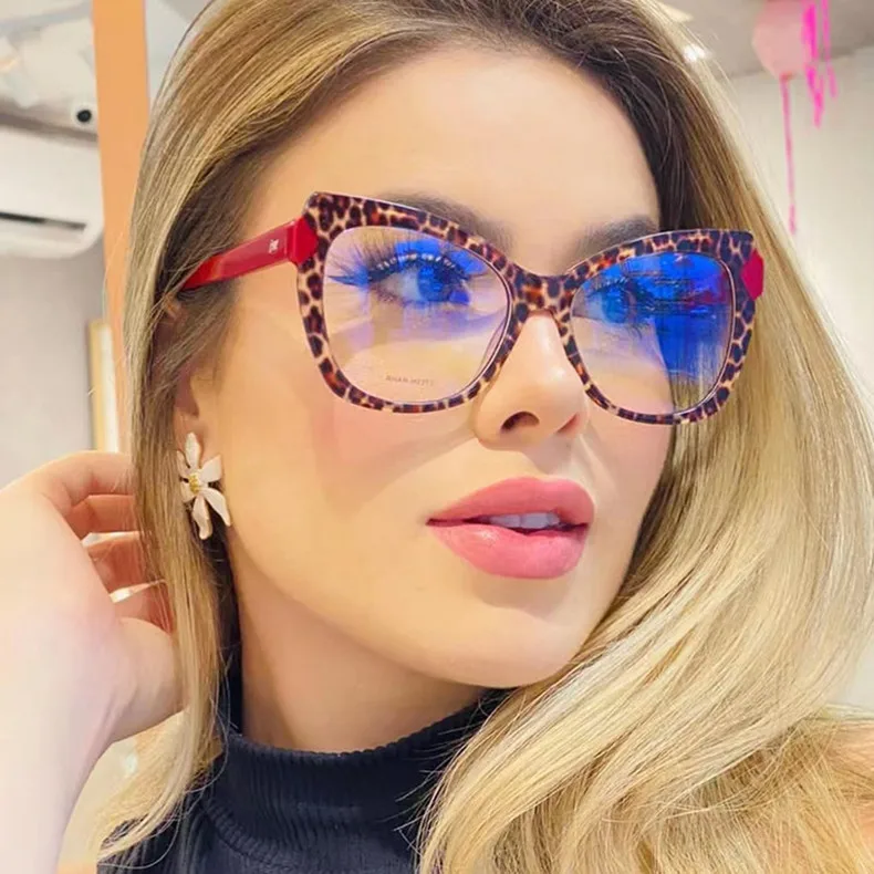 Mode Marke Luxus Design Retro Oversize Leopard Dame Rahmen Photochrome Anti Blau Licht Hyperopie Lesebrille 0 Bis + 6 – Detail 2