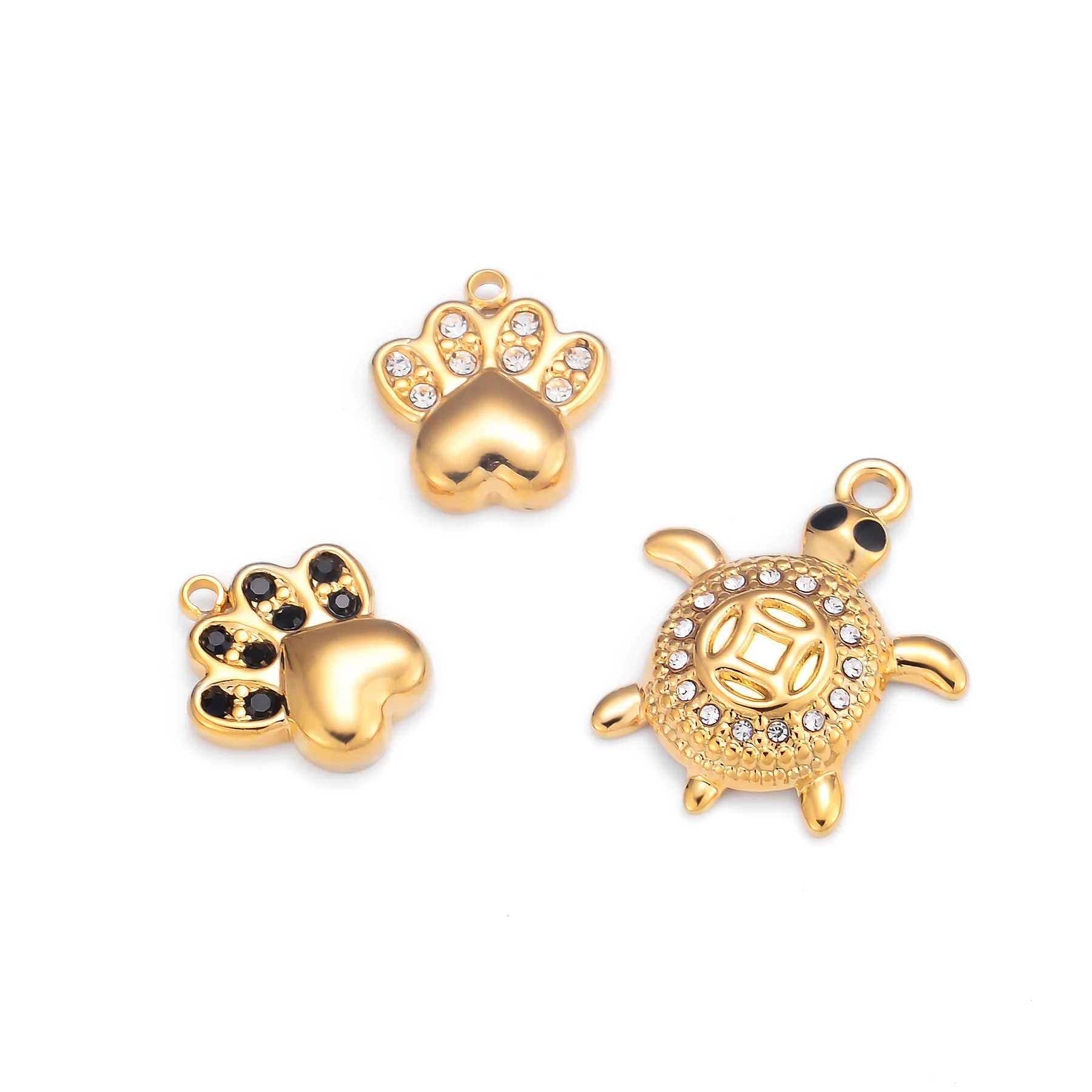 2 قطعة إكسسوارات السلحفاة الحيوانات الأليفة مع سحر حجر الراين DIY بها بنفسك صنع سوار الفولاذ المقاوم للصدأ قلادة أقراط المعلقات #4