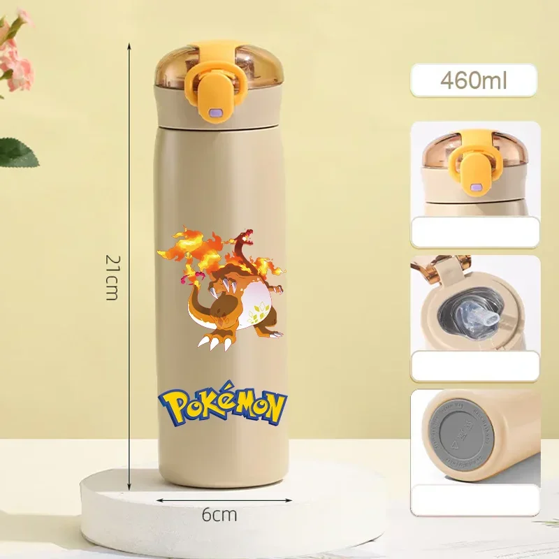 Pokemon 460 ML Pikachu Taşınabilir Çocuk Termos pipetli kupa Paslanmaz Çelik Karikatür Vakum Şişeler Sevimli Termal Su Şişesi