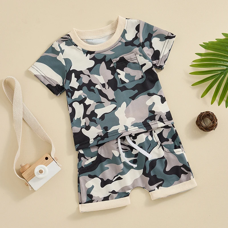 

Tregren Infant Baby Boys Camouflage Print Clothes Sets Round Neck Short Sleeve Tops + ShortsToddler Summer Outfits Tracksuits