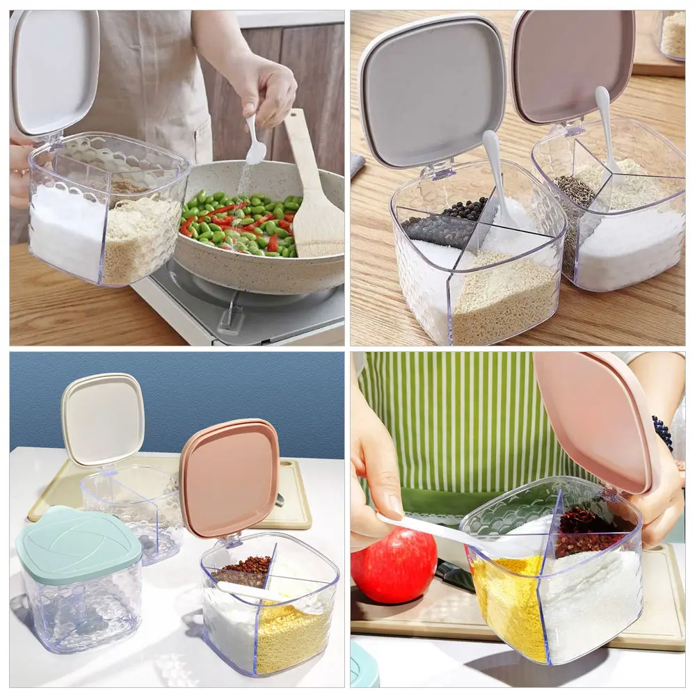 3Pcs Spice Storage Box Kitchen Seasoning Jar Salt Bottles Condiment Container Plastic MultiPurpose Easy Practical Color