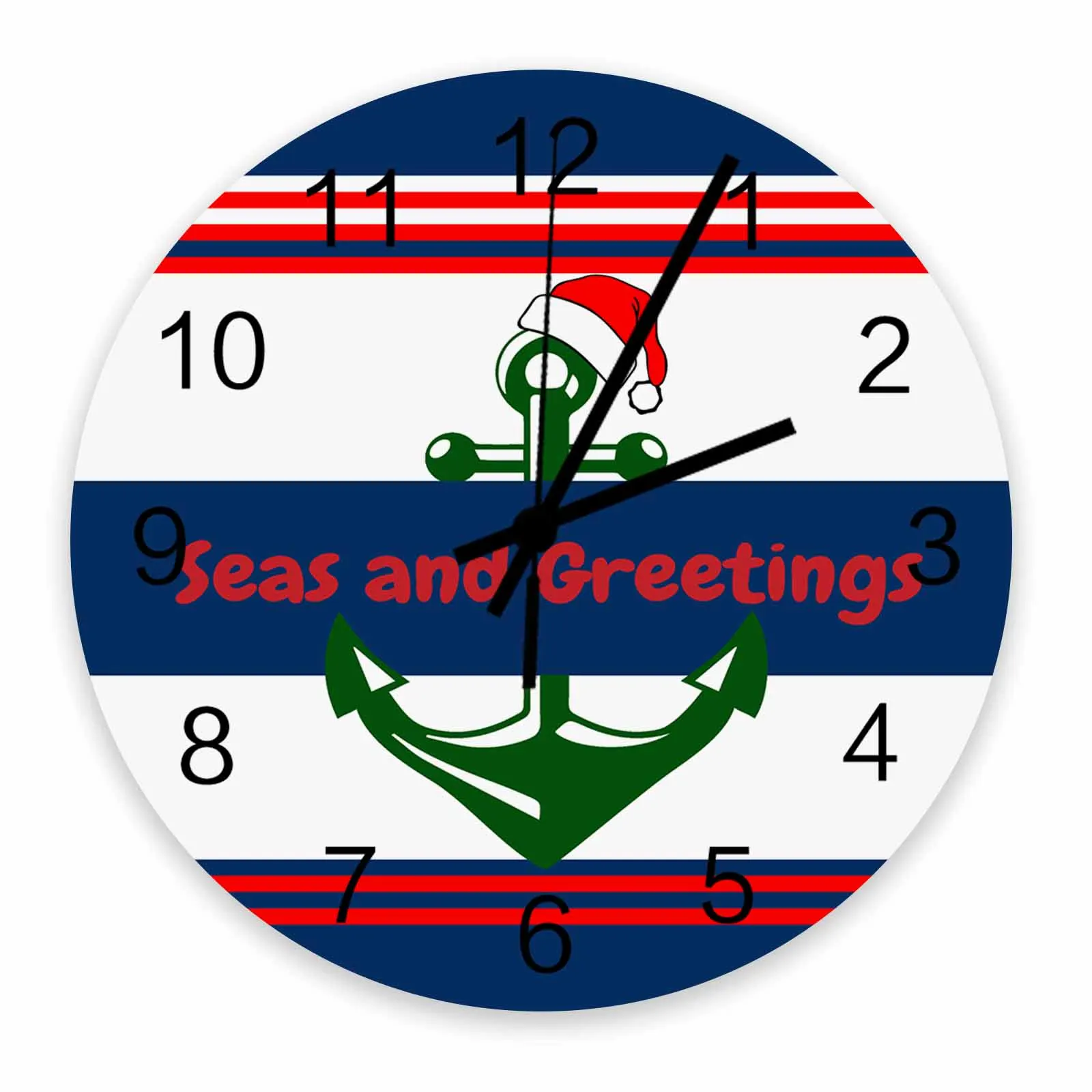 Christmas Boat Anchor Christmas Hat Lines Wall Clock Large Modern Kitchen Dinning Round Wall Clocks Bedroom Silent Hanging Watc