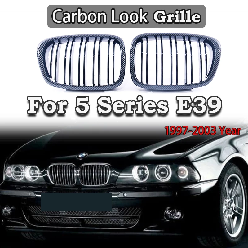 E39 5 Series 1997-2003 Grille Dual Slat Gloss Matt Black Half Carbon Fiber M Color Silver Frame Electroplating Car Accessory