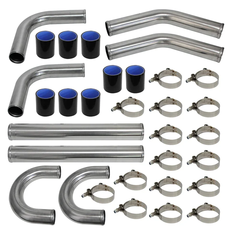 

2.25''57MM Turbo Aluminum Intercooler Pipe Piping + T-Clamps+Silicone Hose/Tube Turbocharged System Black