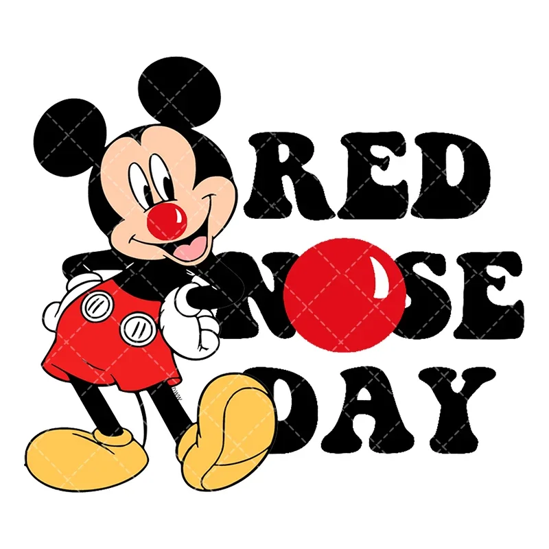 

15cm Mickey Red Nose Disney Day Heat Transfer Stickers Iron On Clothes DTF Pinted Vinyl Thermal Appliques Washable T-Shirt Decal