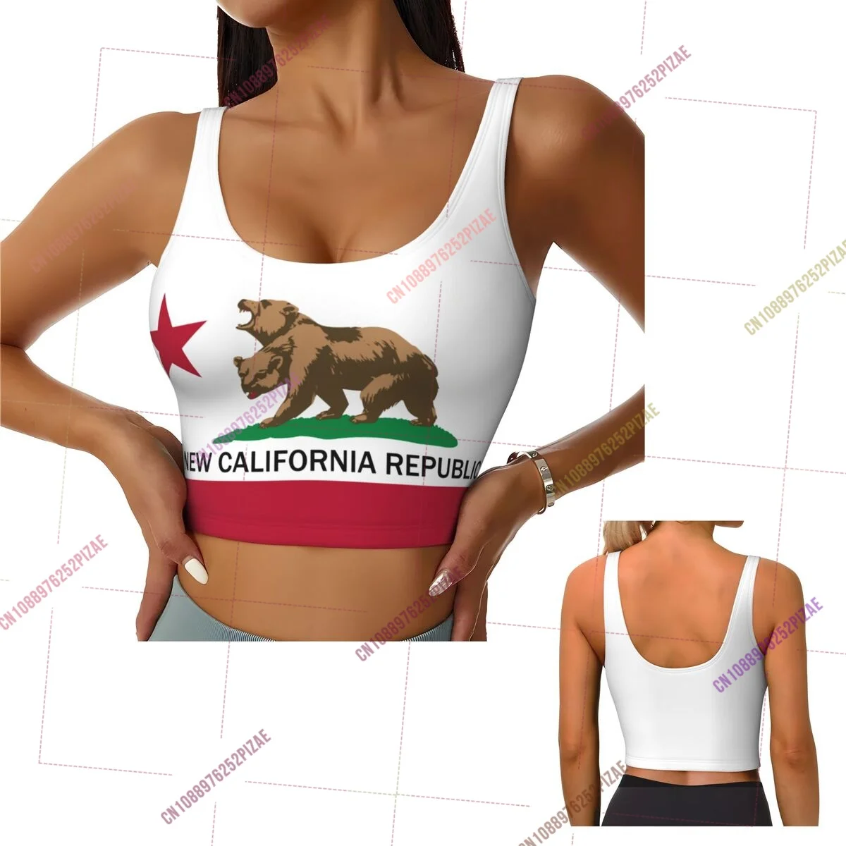 Top Deportivo Corto con Diseño de la Bandera de California 2026 para Mujer, Chaleco Deportivo, Camiseta sin Mangas para Yoga, Gimnasio, Running y Fitness