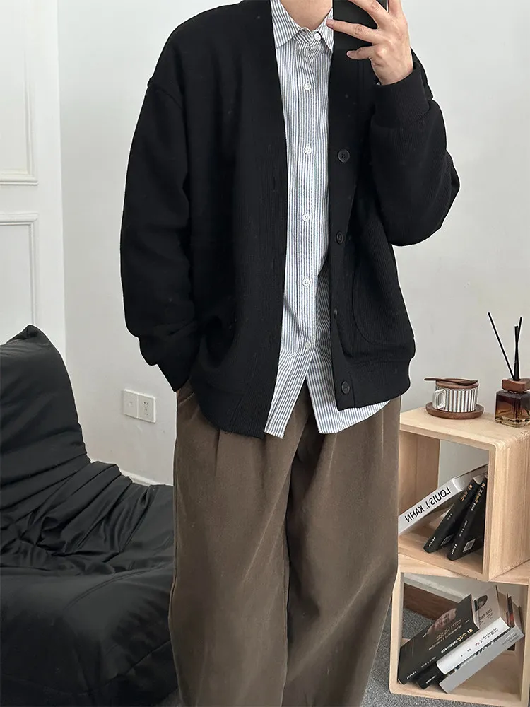 

Мужской кардиган в стиле американского ретро, свободного кроя, с V-образным вырезом, в клетку гингем, для повседневной носки весной и осенью