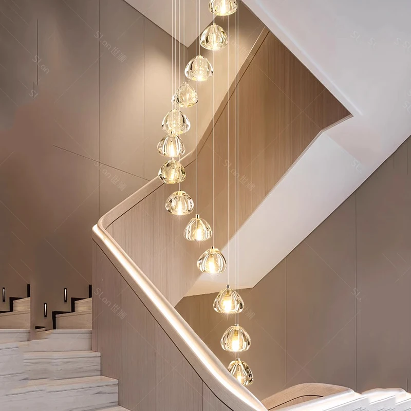 Imagem -03 - Modern Crystal Chandelier For Home Decoration Stair Pendant Lamp Living Room Pendant Lights Iluminação Interior