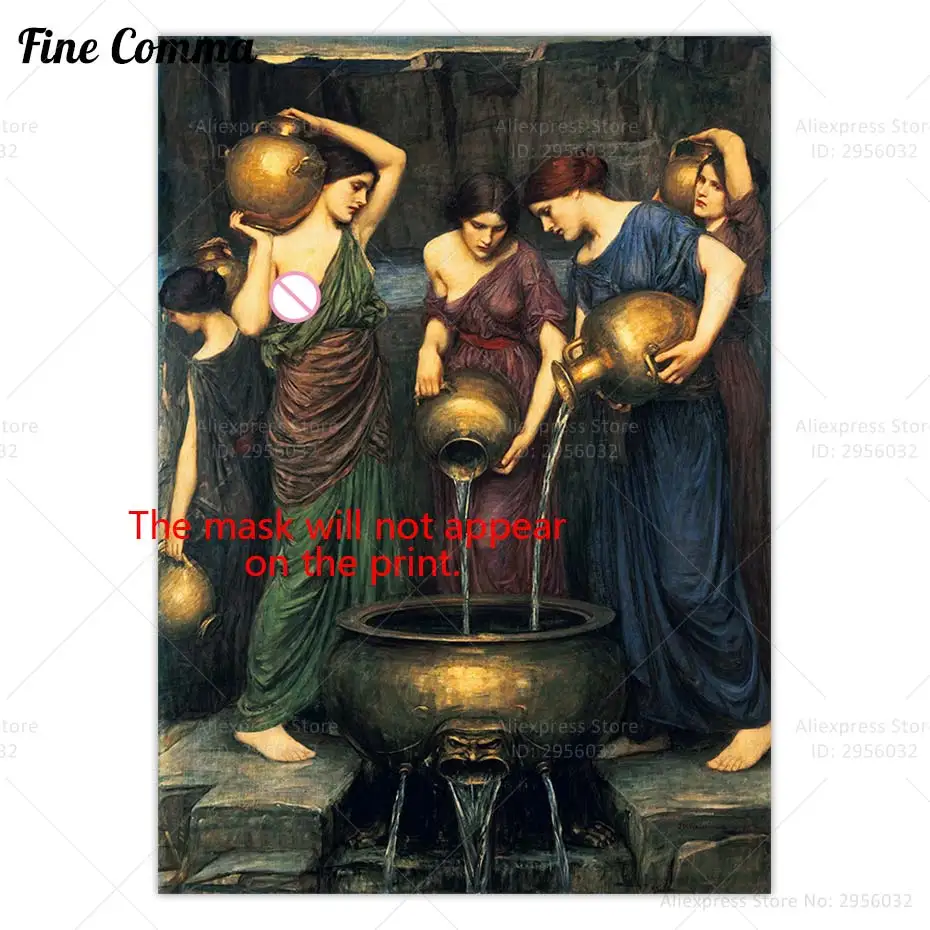 The Danaides John William Waterhouse Vintage Poster Antique Mythological Oil Painting Copy Repro Wall Art Canvas Print Decor