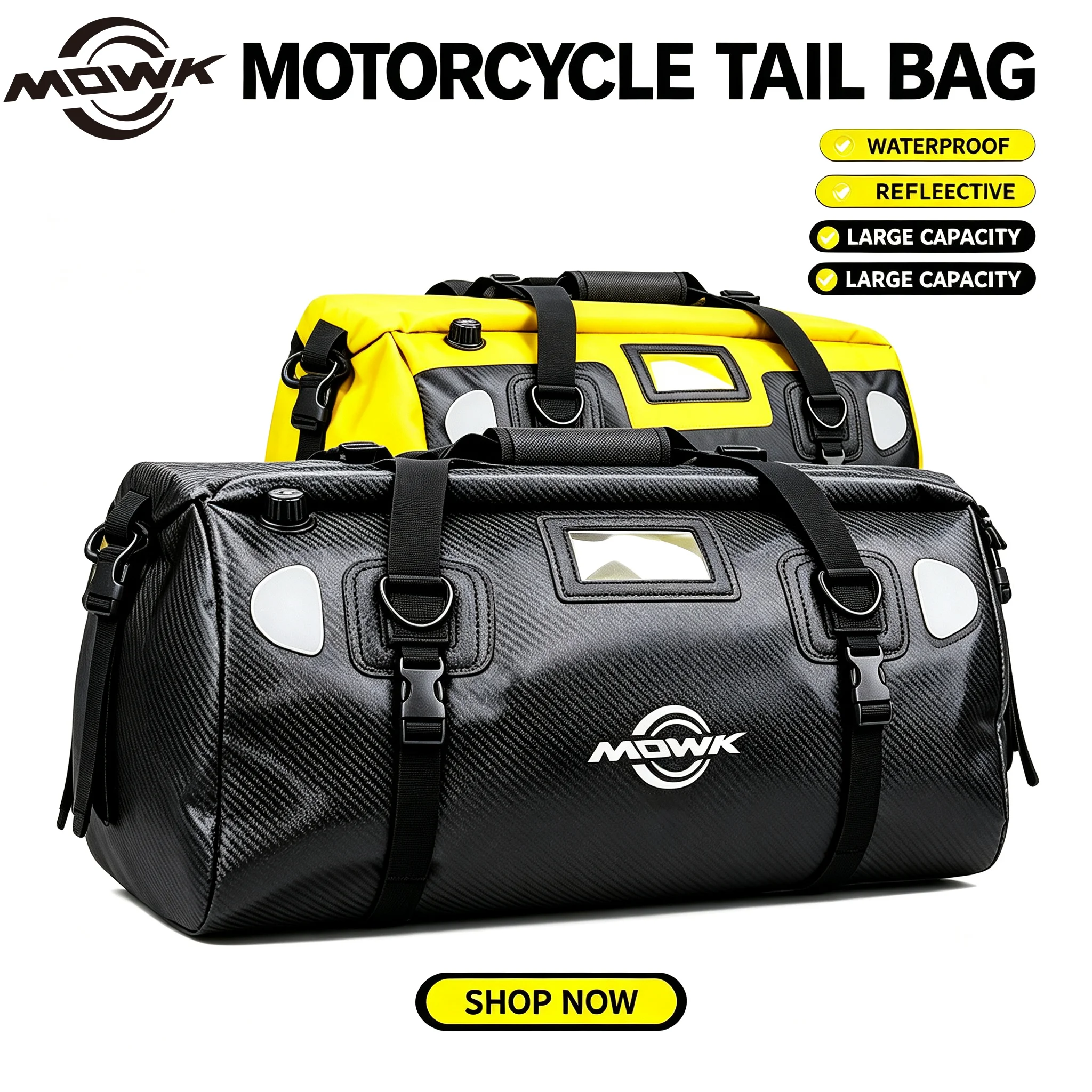 Motorcycle Gear Warehouse - MOWK 40/66L Waterproof Motorcycle Tail Bag