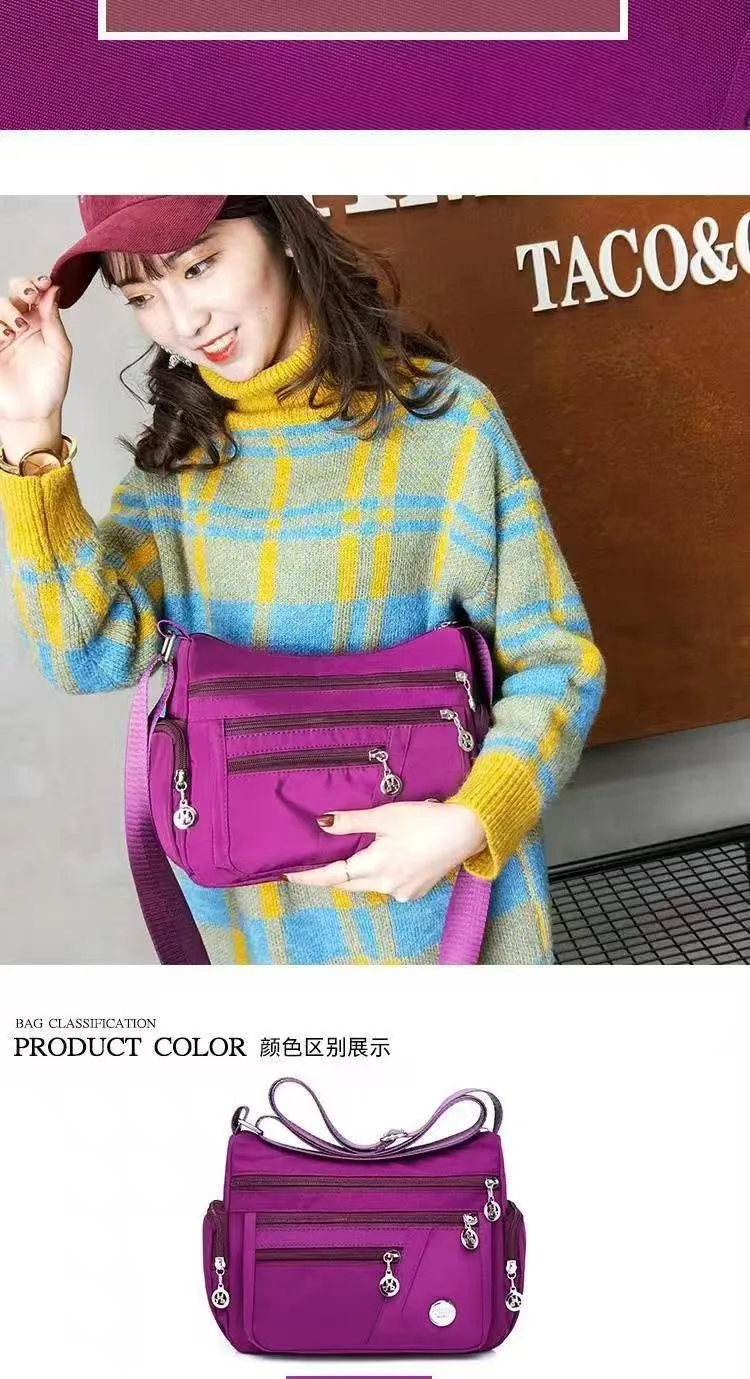 HOMEFISH Ladies' Neutral Nylon Fabric Crossbody Bag with Oxford Cloth Shoulder Strap Multi-Compartment Travel Casual Handbag image 5