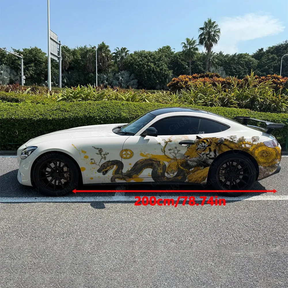 2pcs Industrial Tiger Snake Flower, Durable, Fade-resistant, Enhance Vehicle Aesthetics With Bold Artistic Design Car Vinyl Wrap