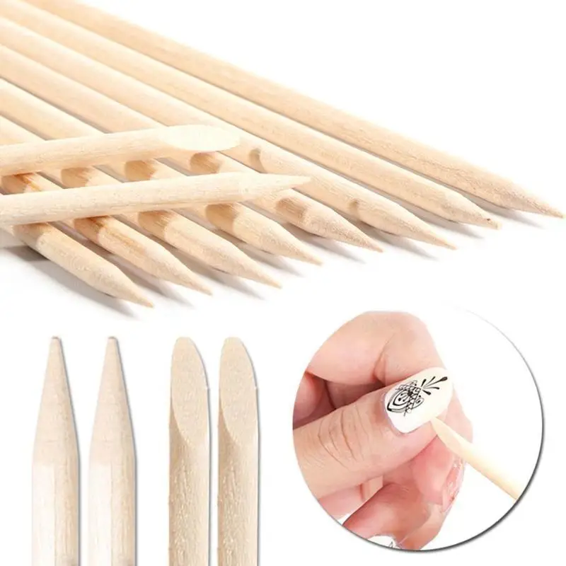 50/100Pcs 11.4cm Orange Wood Sticks For Manicure Dual Tip Cuticle Remover Nail Art Pen For Salon And Home Use