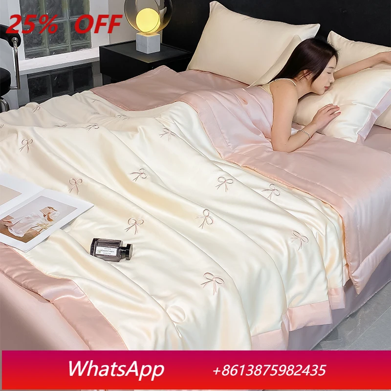 

Летнее шелковое одеяло с полной вышивкой, прохладное, комфортное постельное белье для лета