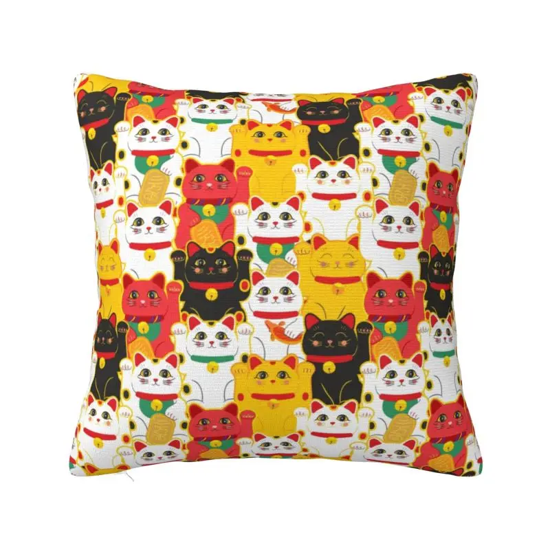 Custom Maneki Neko Waving Cushion Covers Velvet Lucky Cat Japanese Charms Pillow for Sofa Square Pillowcase Home Decorative