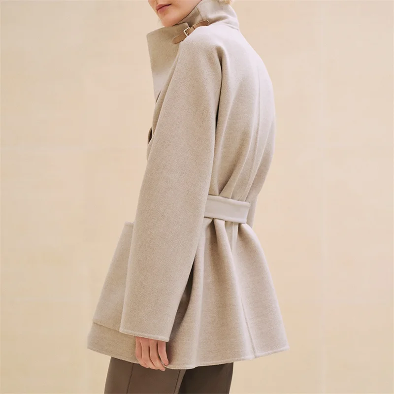 Women\'s coats 2024 Autumn new in outerwears Belt slim fit Women\'s jacket High quality wool blended double-sided woolen coat y2k