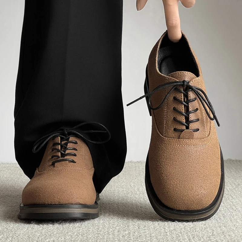 Plus Size Men's Square Toe Leather Shoes, 2026 Spring Autumn New Casual Business Commuter Derby Shoes