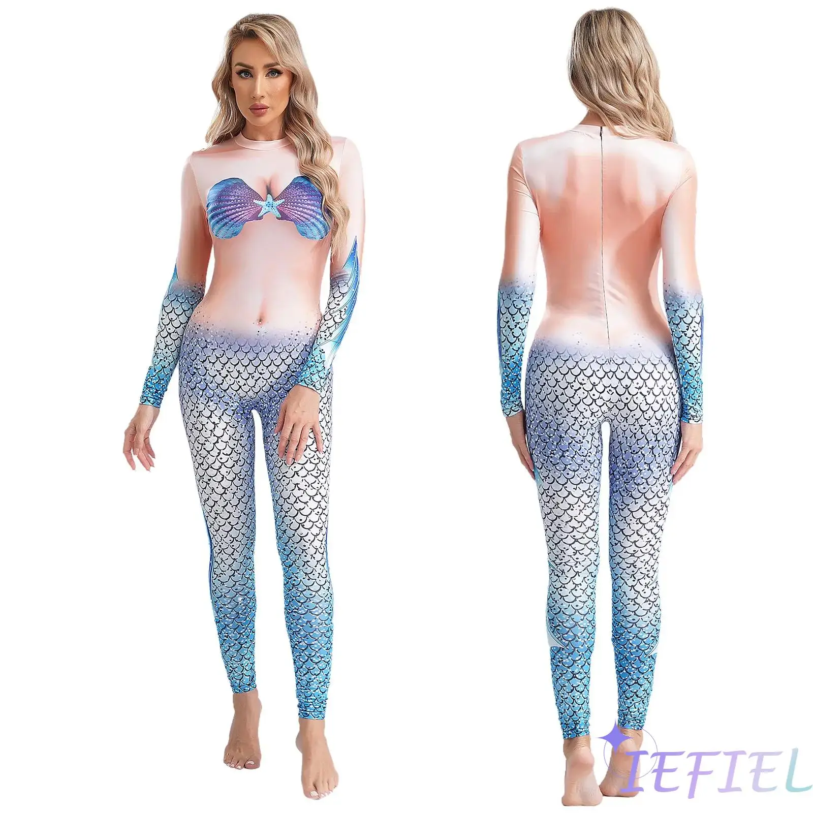 

Fish Scale Print Jumpsuit Stretchy Unitard Sport Althetic Bodysuit Catsuit Full Body Mermaid Cosplay Costume Women Swimwear