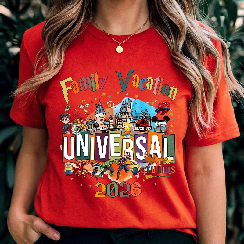 Disney Live 2026 Neues „My First Trip To Disney Universal Studios Adventure“-Aufdruck, stilvolles Damen-Baumwoll-T-Shirt, entspanntes Reise-Top