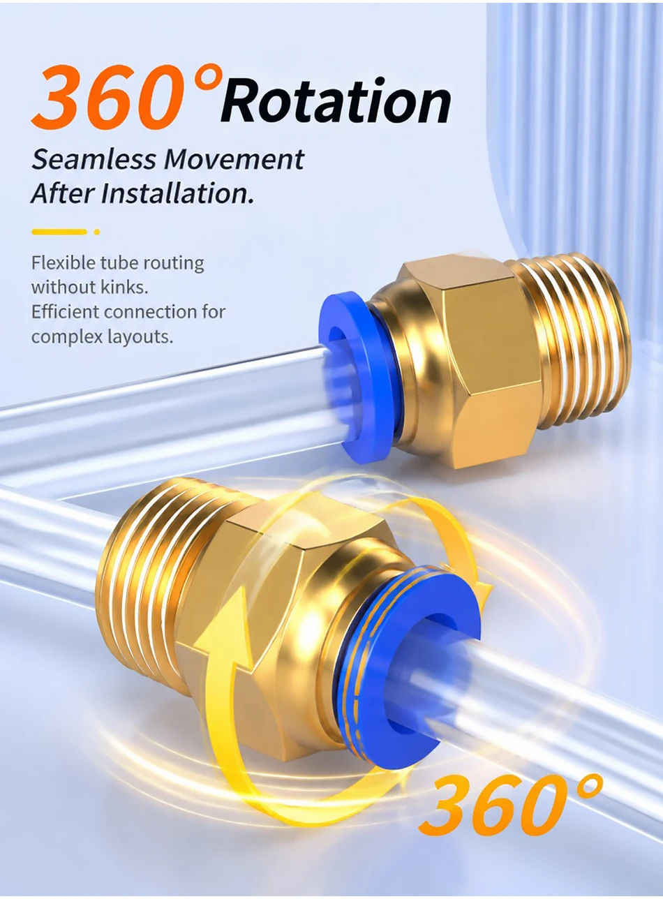 5PCS Quick Connect Air Fittings PC Series - 10mm Hose to 1/8" 1/4" 3/8" 1/2" Thread Pneumatic Push in Connector for Compressor T&I Online Store