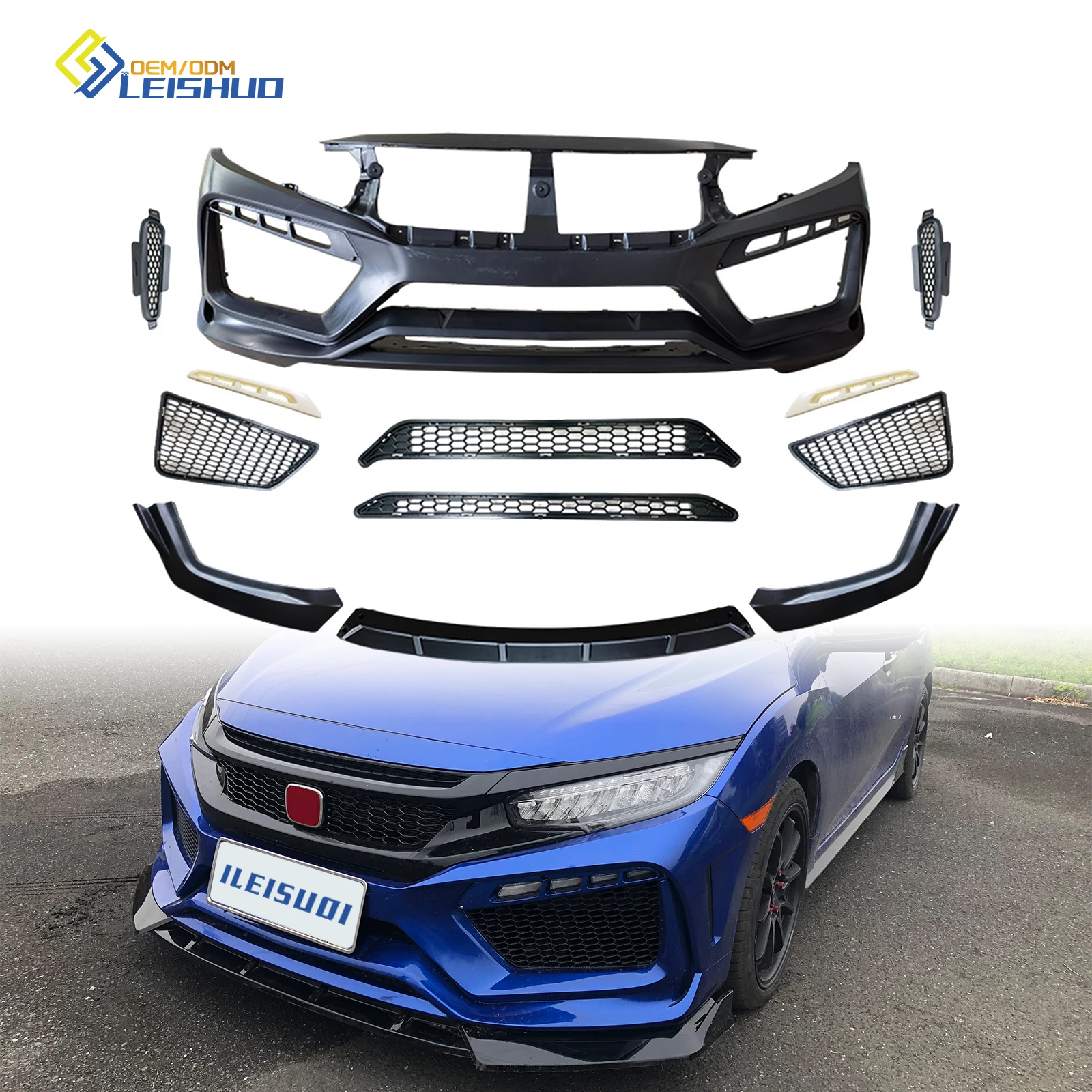 Leishuo Front Rear Bumper Grille Front Lip Car Bumper RS Robot Body Kit For H onda Civic 2016 2017 2018 2020