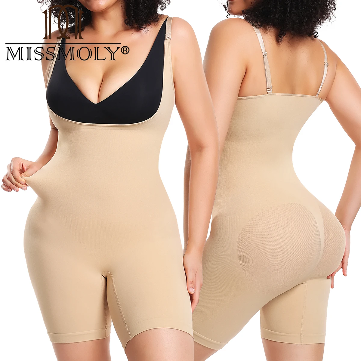 MISSMOLY Womens Full Body Shaper Open Bust Bodysuits Tummy Control Butt Lifter Shapewear Waist Trainer Slimmed Mid-Thigh Corset