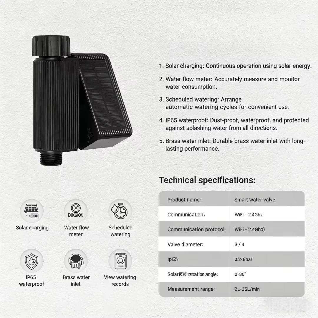 Smart Home Irrigation Valve Application Remote Timing Control Solar Lithium Battery Powered Water Flowmeter Fast Delivery