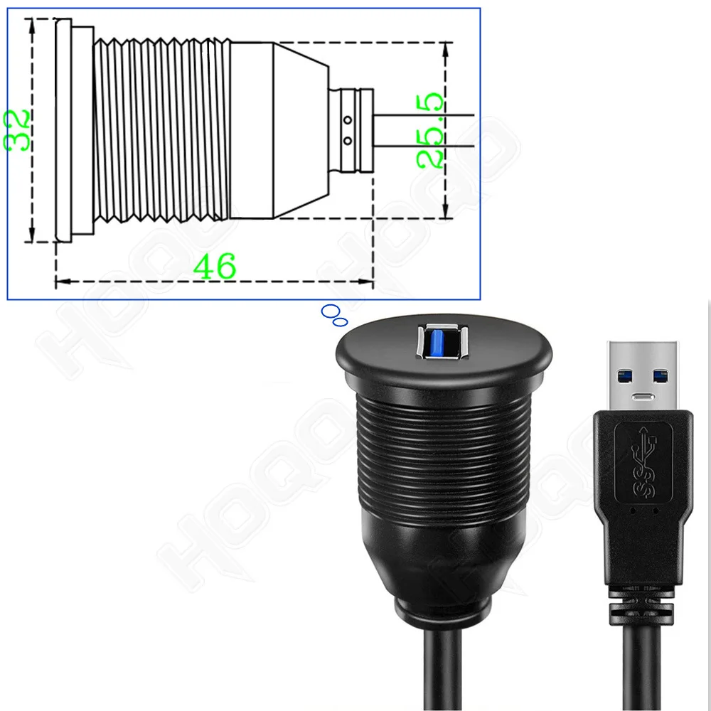 USB 3.0 Panel Flush Mount with LED light Extension Cable for Car Truck Boat Motorcycle Dashboard 1m/2m