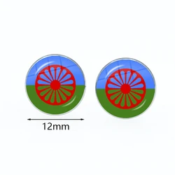 Gypsy Romani Peoples Flag National Graphic Stud Earring Glass Cabochon Lady Girls Earrings Jewelry Gift