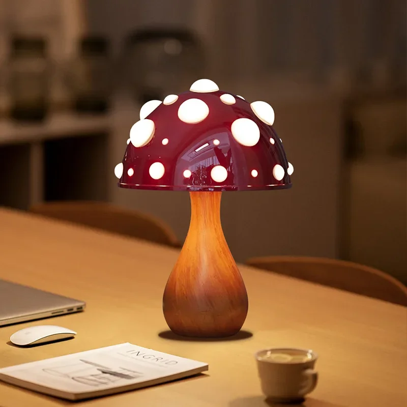 Lámpara de escritorio con forma de seta Shiitake, lámpara de seta Amanita con bombilla LED tricolor G9, iluminación ambiental biomimética alimentada por CA