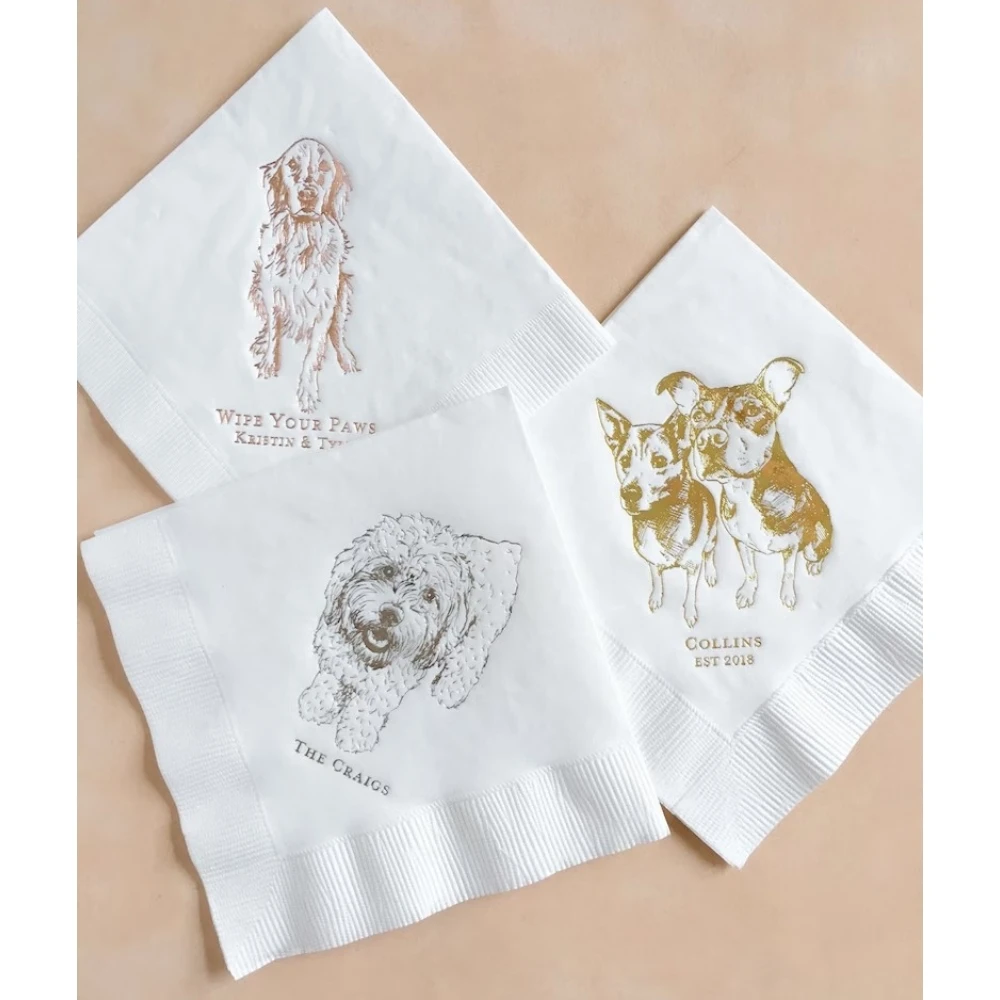 

One Pet Cocktail Napkins, Wedding Decor,Custom, Dog, Wedding, Pet Portrait, 50Pcs