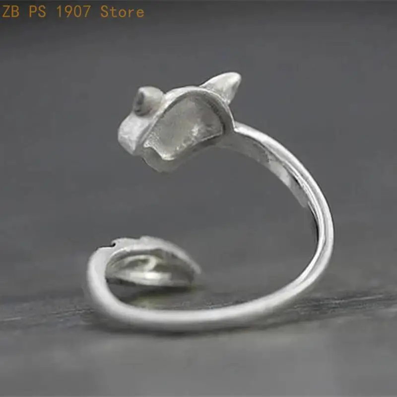 Adorable Raccoon Ring Silver Black Adjustable Open Ring for Women Girls 55KA