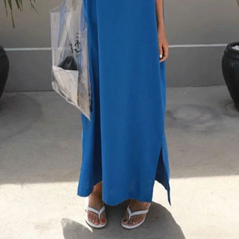 Robe Maxi Décontractée à Manches Courtes pour Femme, lèvent, Style Coréen, Col Rabattu, Couleur Unie, T-shirt, Été