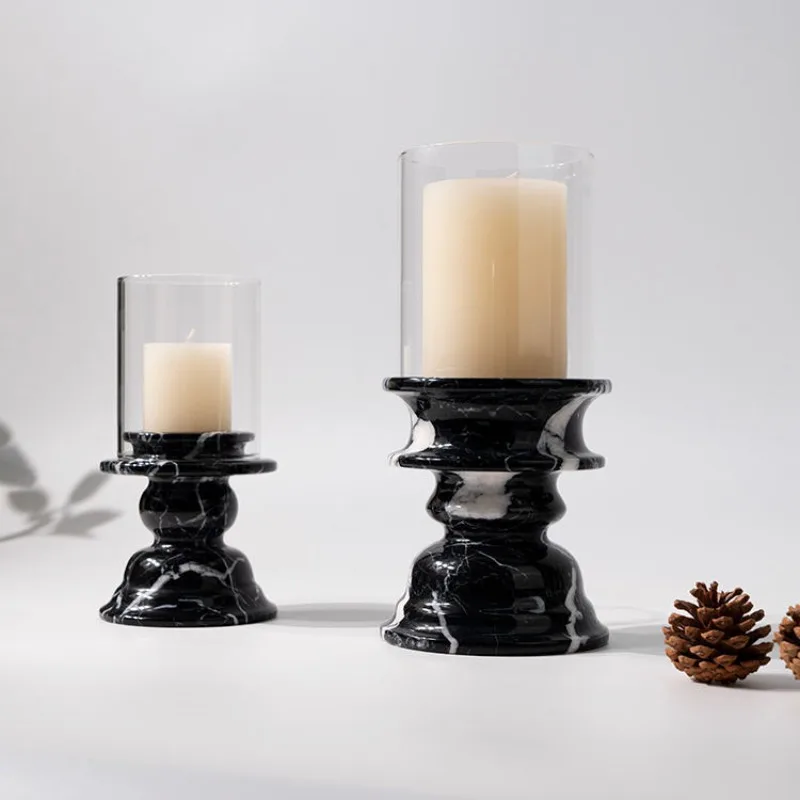 French Light Luxury Marble Candle Holder Ins Style Decor Ornament for Living Room Dining TV Stand Home Decoration