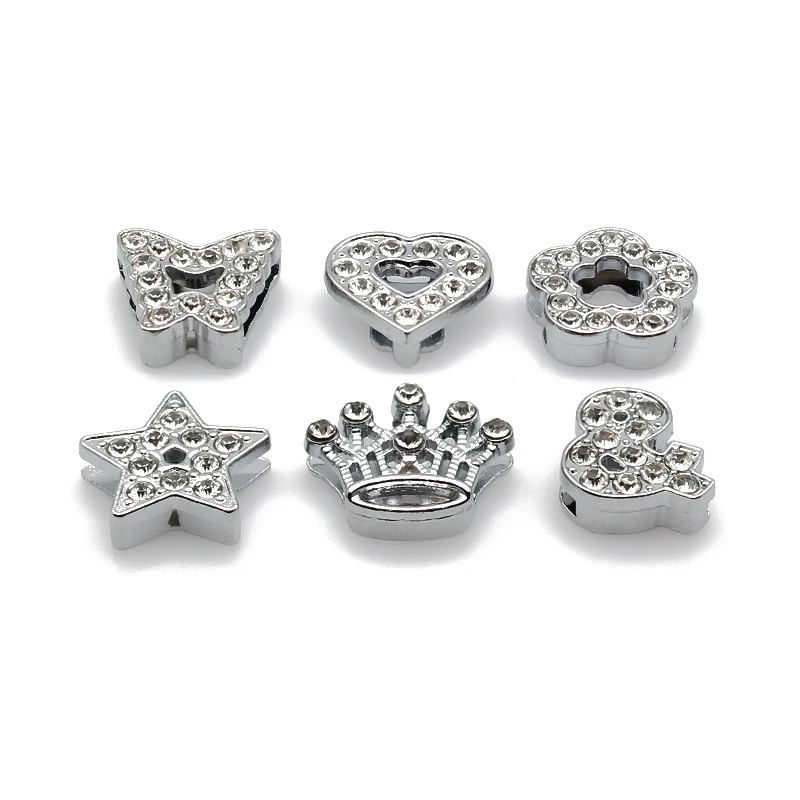 10PC/lot 10MM clear rhinestones & heart star butterfly crown Slide Charm For 10mm DIY Bracelet Wristband Jewelrys Making