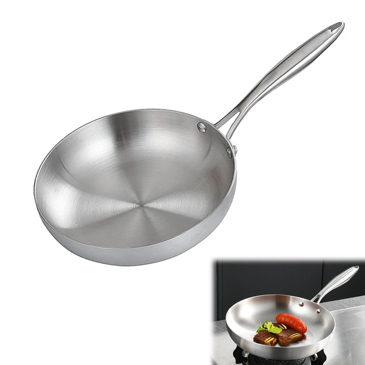 24/26/28cm Stainless Steel Frying Pan NonStick Pan Fried Steak Pot Uncoated Kitchen Cookware For Gas Stove and Induction Cooker