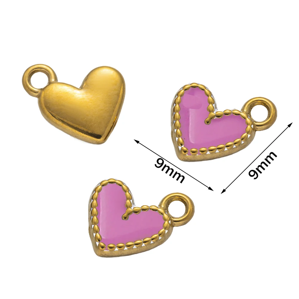5pcs Mini Stainless Steel Love Heart Enamel Charms Gold Plated Dangle Pendant for DIY Keychain Necklace Earring Jewelry Supplies image 5
