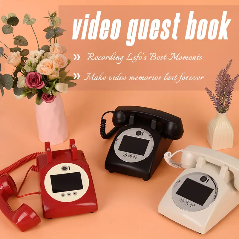 Retro style wedding party video guest book phone retro phone  message recording 2K resolution video audio message book phone