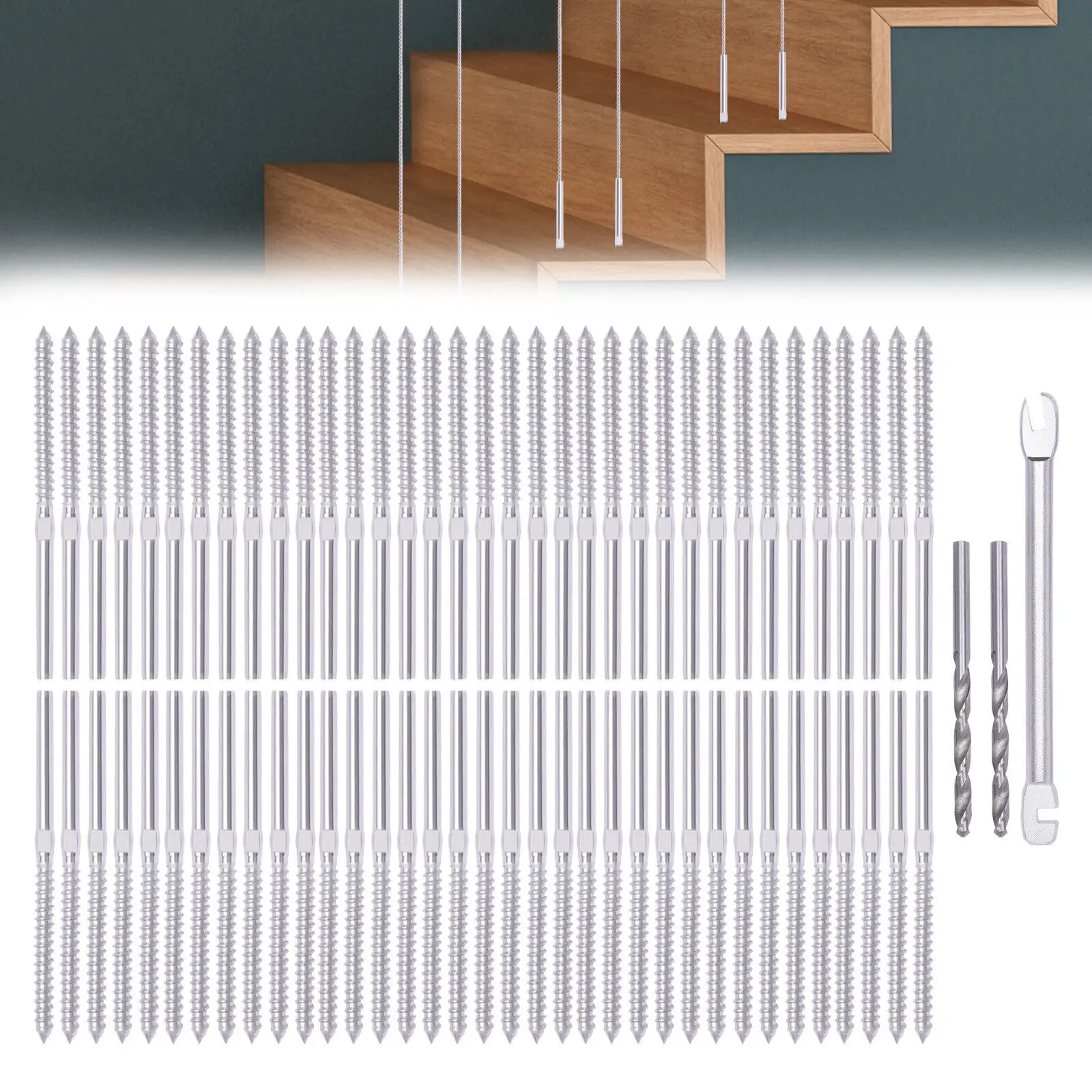 70Pcs Left & Right Handed Thread Swage Lag Screws for 1/8" Deck Cable Rail