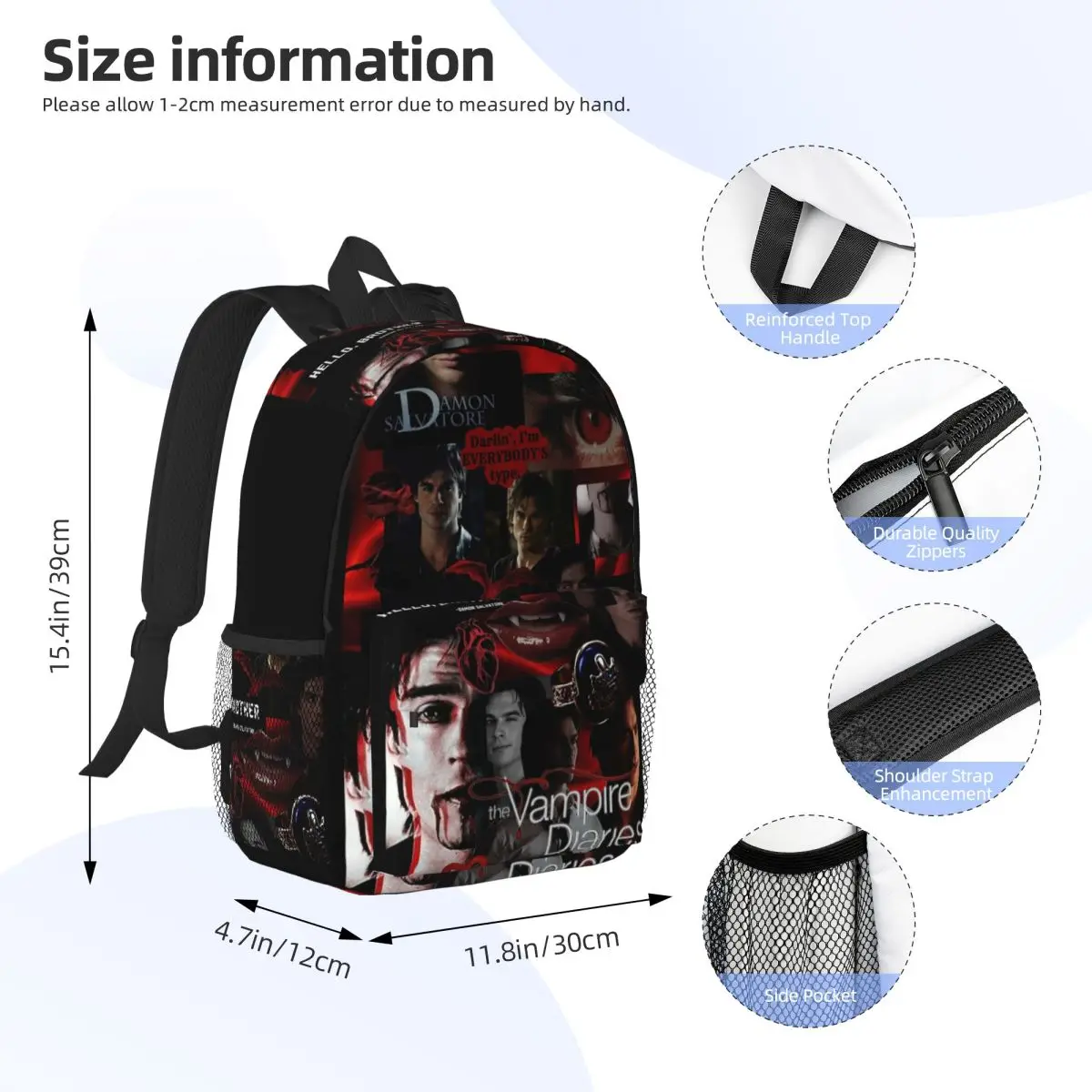 The Vampire Diaries Damon Salvatore Backpack Student BookBag Children School Bag Laptop Shoulder Bags for Boys Girls