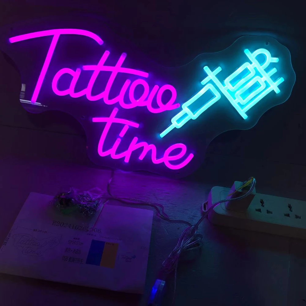 Tattoo Time Neon Sign Beauty Salon Studio Shop Decor Wall Decoration LED Lamp Signboard Business Neon Light Tattoo Lovers gift