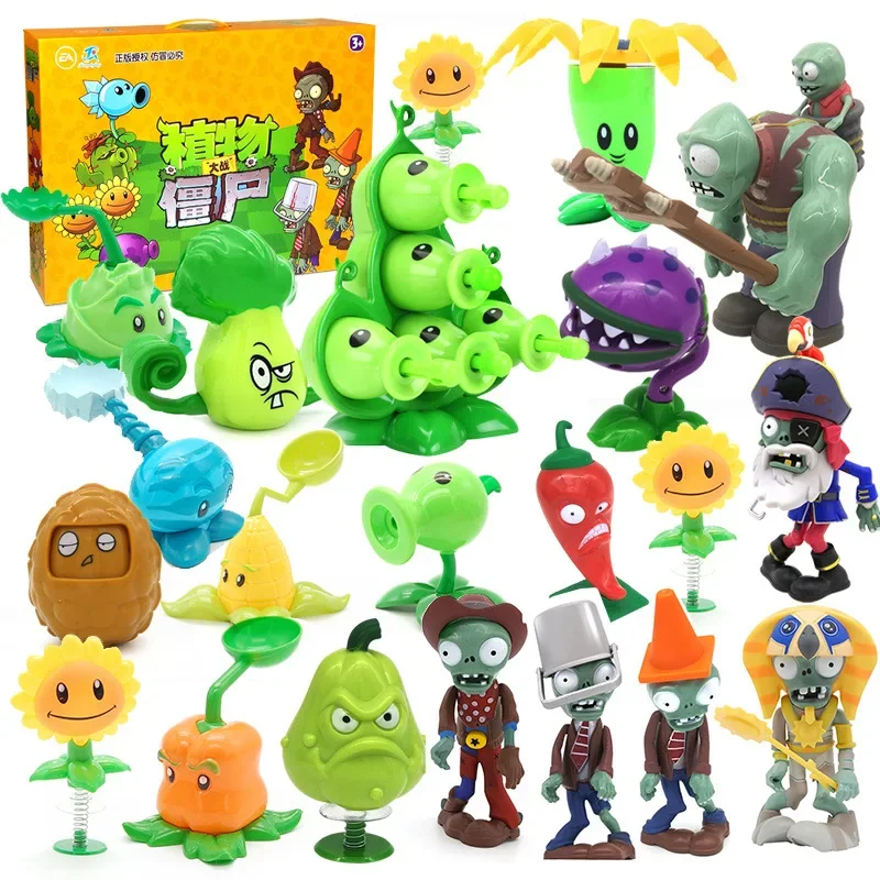 21pcs Plants Vs. Zombies Toy Set Anime Iron Bucket Zombie Plant Hard Glue Sunflower Model Doll Decoration Kids Birthday Gift