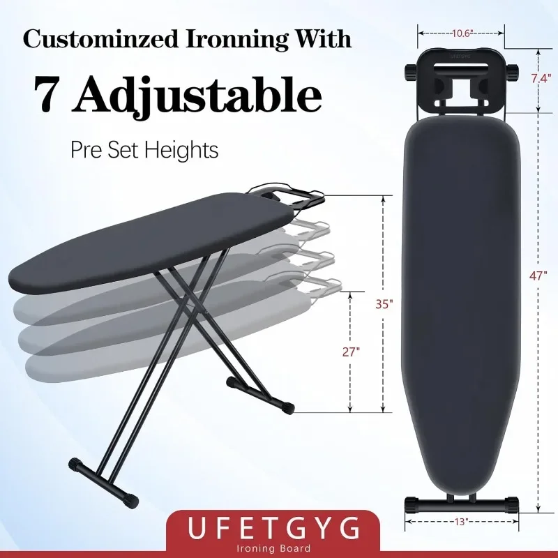 

Professional 43"x13" Metal Ironing Board with Iron Rest | Adjustable Height | Durable & Portable for Home Laundry