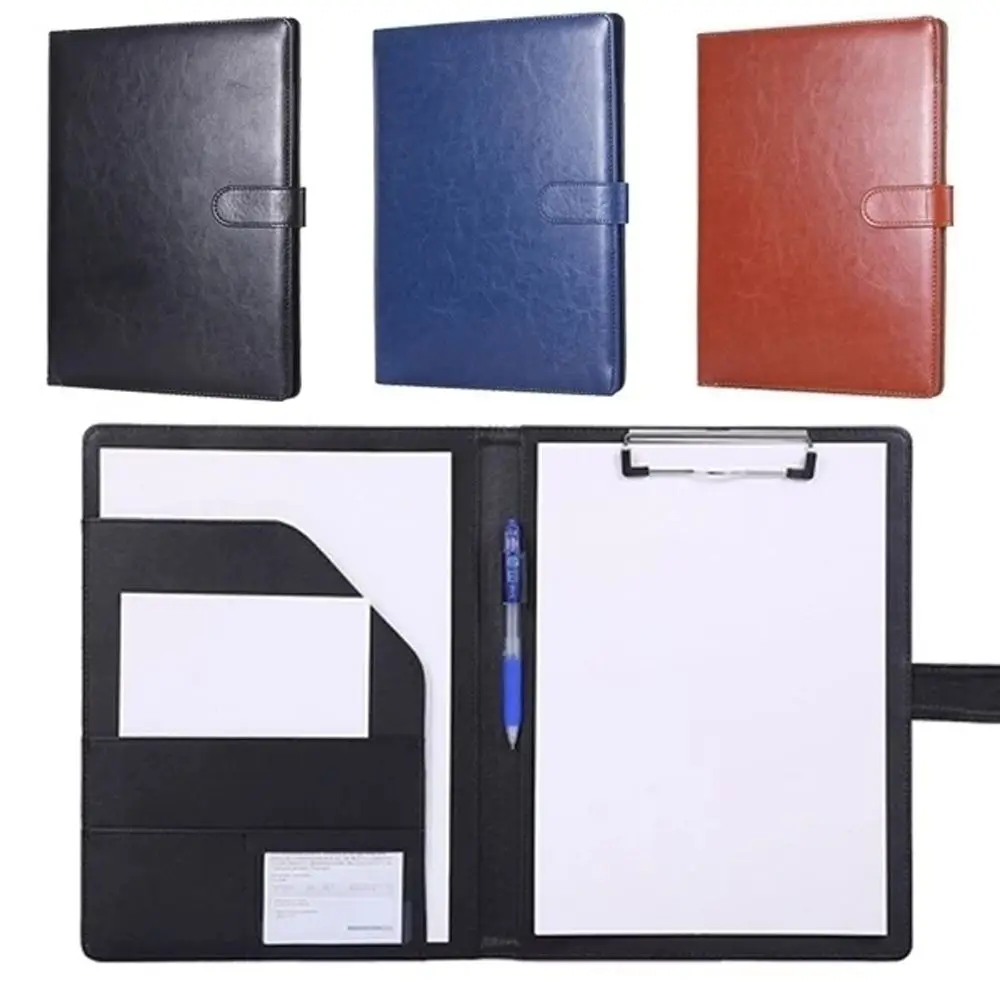 Bantalan menulis kulit PU tas dokumen tempat kartu bisnis Folder File A4 Folder bisnis Folder Clipboard A4 klip Manajer