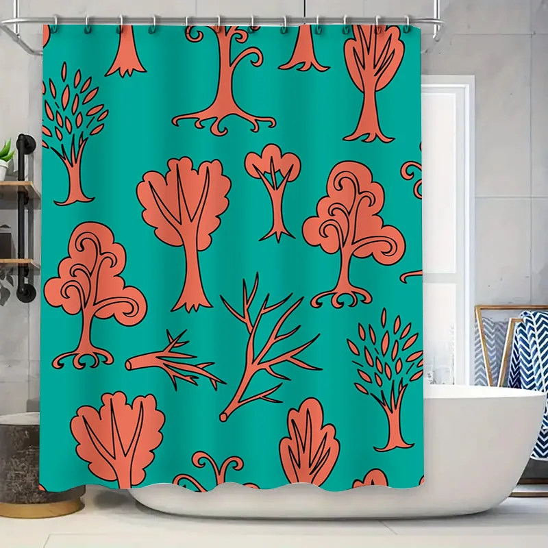 

Современная занавеска для душа с рисунком дерева, зеленая, деревенская, оранжевая, набор декора для ванной, для дома, ванной комнаты, сделай сам, водонепроницаемая ткань