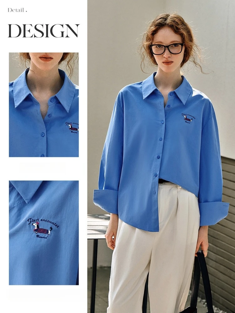 OLrain Women's 100% Cotton Blue Versatile Long Sleeve Shirt Autumn 2025 Office Commuter Elegant Casual Top O57QC95950