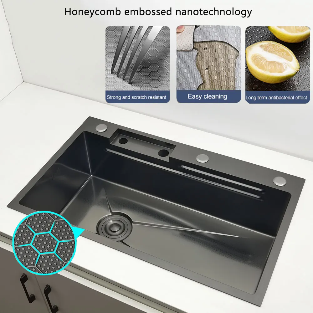 Imagem -03 - Honeycomb Anti-scratch Cachoeira Faucet para Cozinha Nano Sink Aço Inoxidável Topmount Única Tigela Lavatório