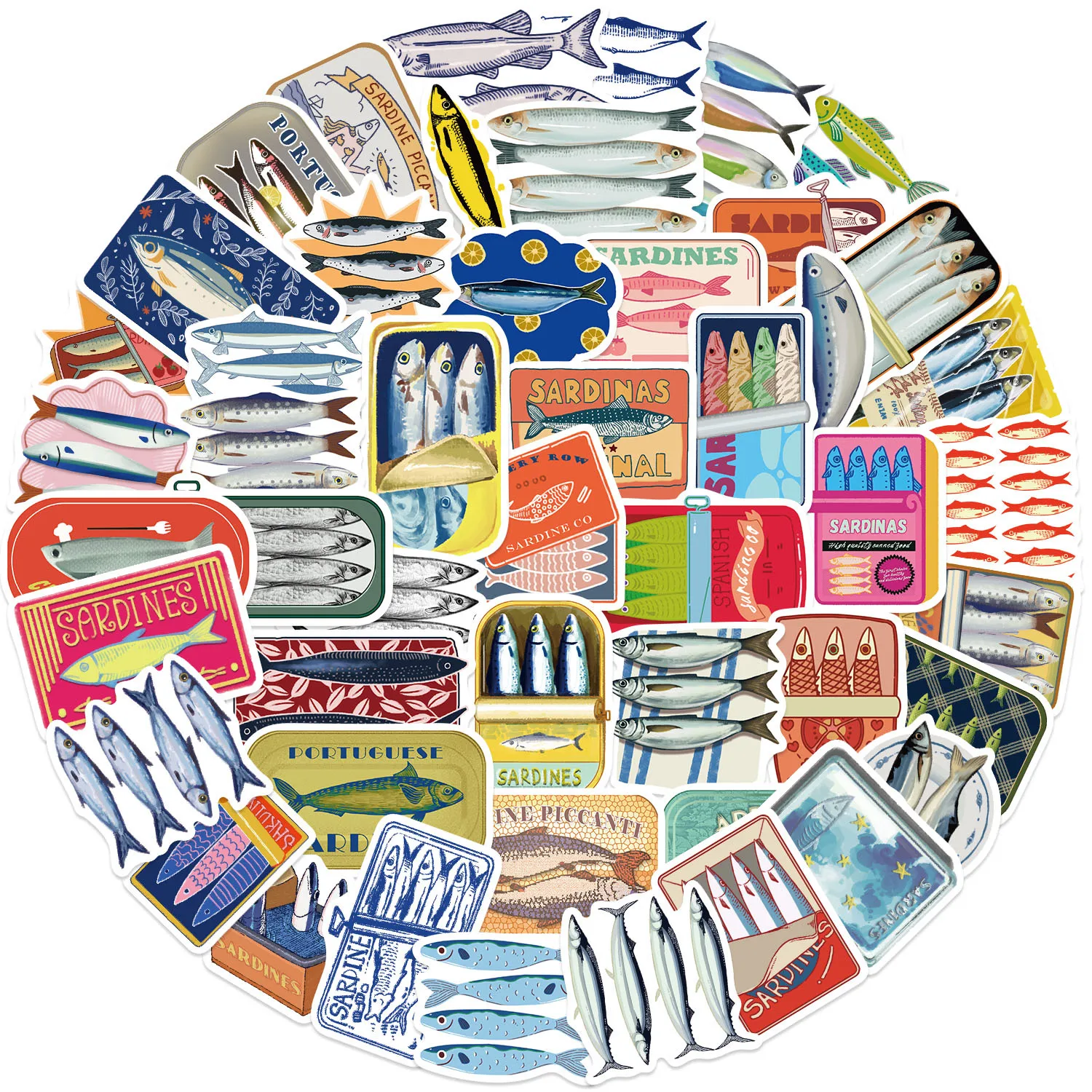 50 قطعة ملصقات السردين اللطيفة السردين الأسماك ملصقات فنية للهاتف المحمول حقيبة دفتر سكيت ملصقات مقاومة للماء