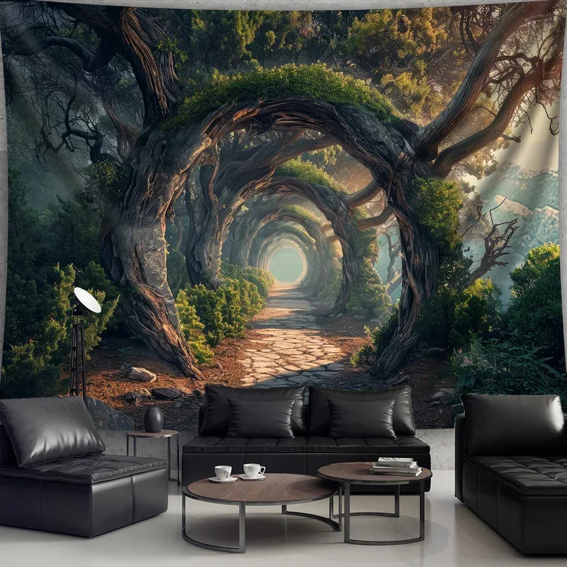 

JKJ201pc Hanging Cloth - Enchanted Forest Pathway with Twisted Trees and Mist for Home Decoration, Perfect for Living Room4Dn^