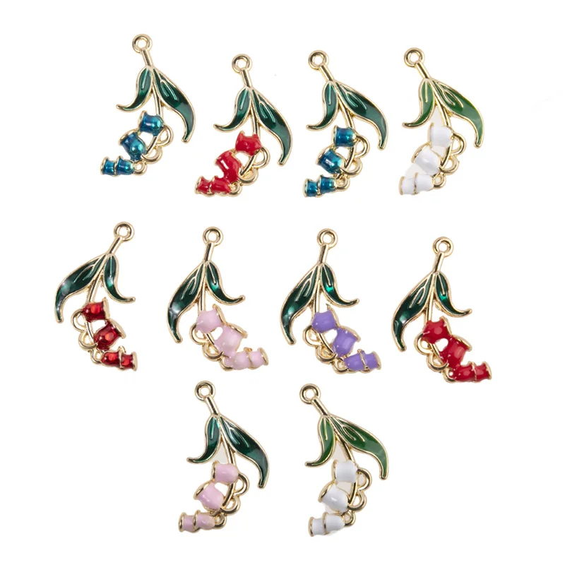 Trendy 10pcs Bell Orchid Flowers Charms Pendant Enamel Charms For DIY Fashion Jewelry Making Finding Accessories 29*16mm